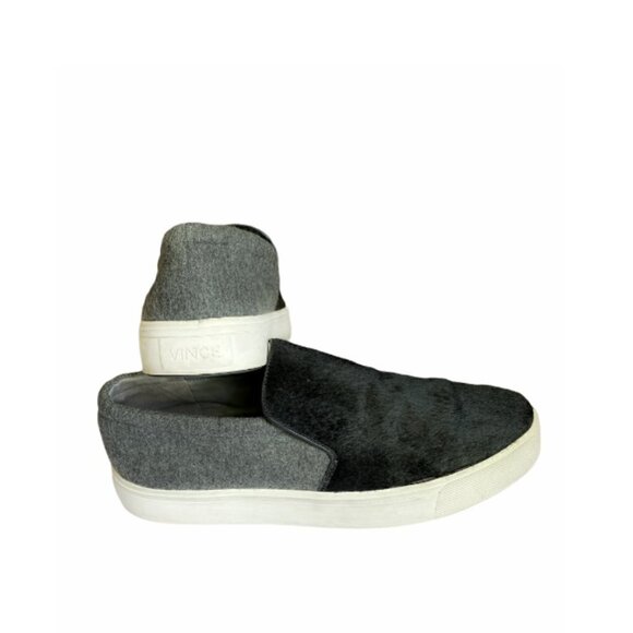 Vince Brea Calfhair Felted Wool Slip-Ons Black 8 - Picture 1 of 6